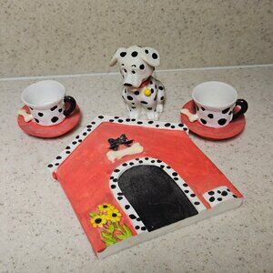Vintage 90s Miniature Resin Tea Set - Dalmatian Dog House